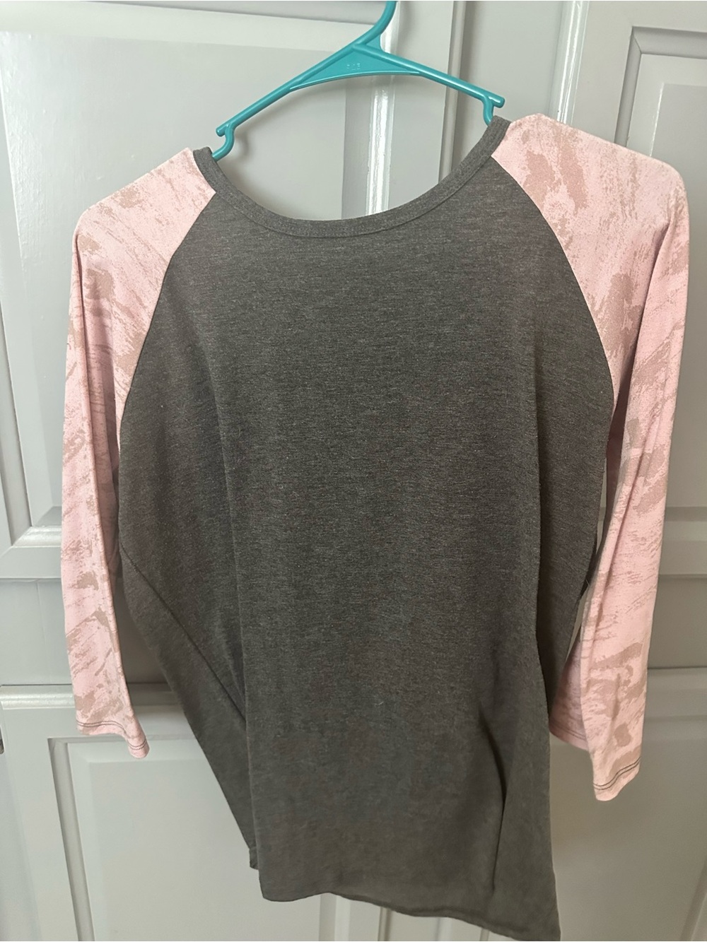 Gray Raglan Top with Pink Patterned Sleeves
